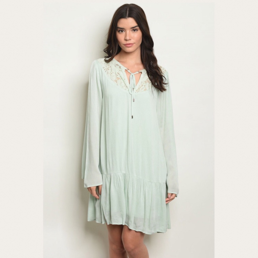 Long Sleeve Neckline Detail Tunic Dress - Picture 2 of 3